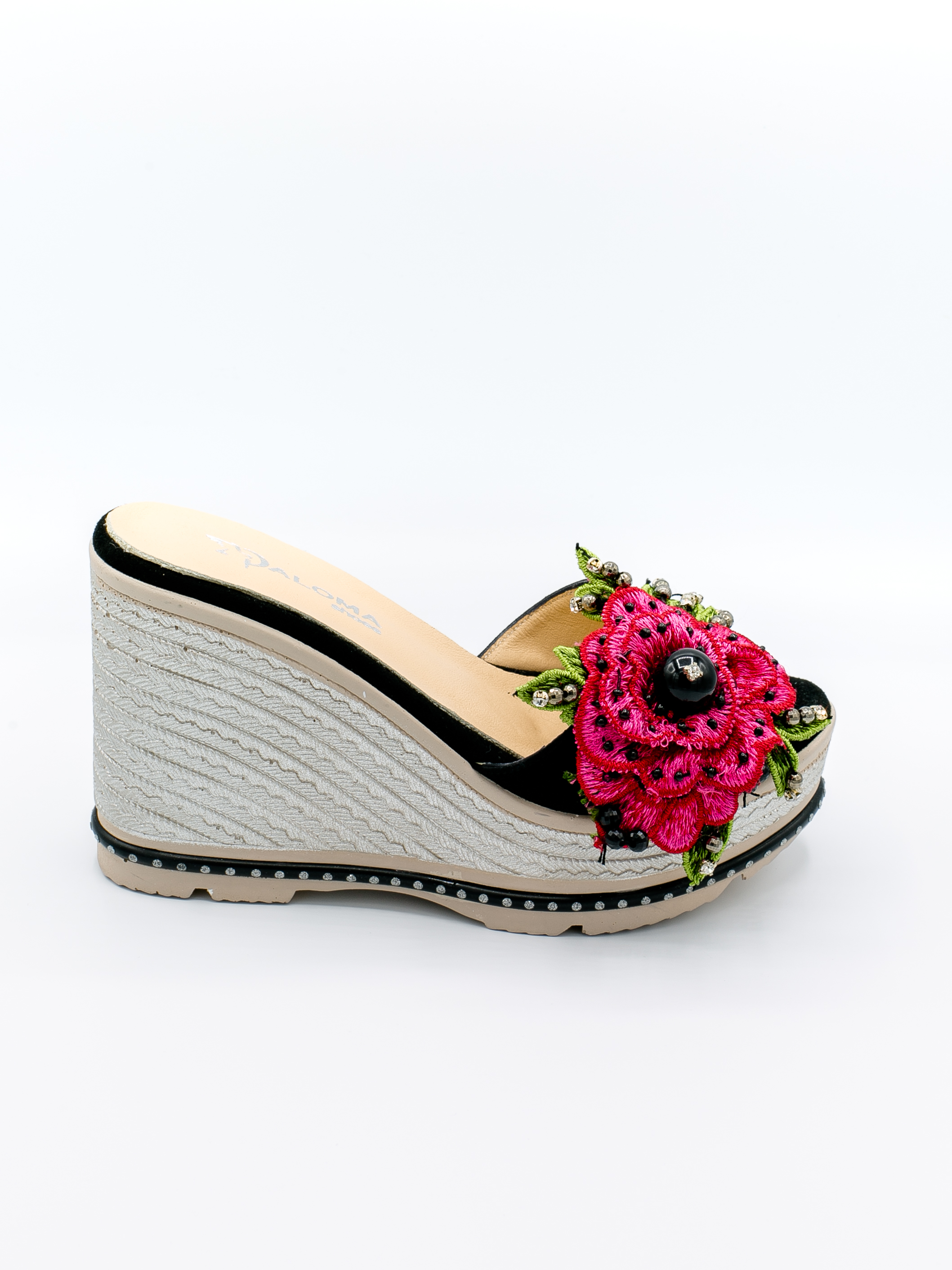 картинка Сабо PALOMA Цветок Подъём Кожа натуральная Турция 802207 [Чёрный+Бежевый] от магазина Одежда-