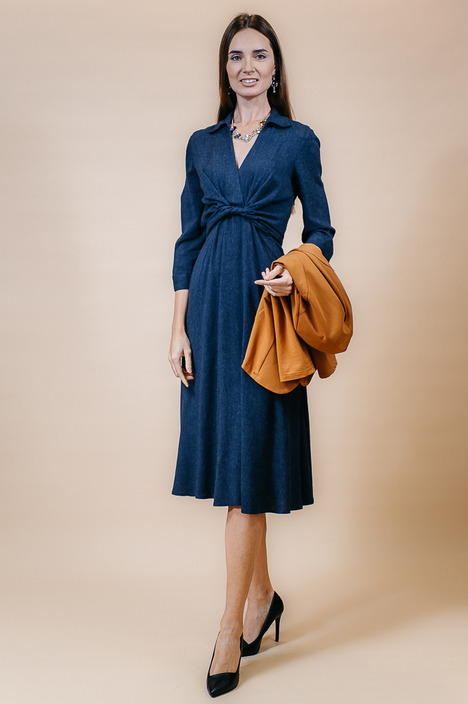 картинка Платье  G & C +  Брошь пёрья Вискоза 85%Акрил 15%  Турция 0020  [Тёмно-Синий] от магазина Одежда-