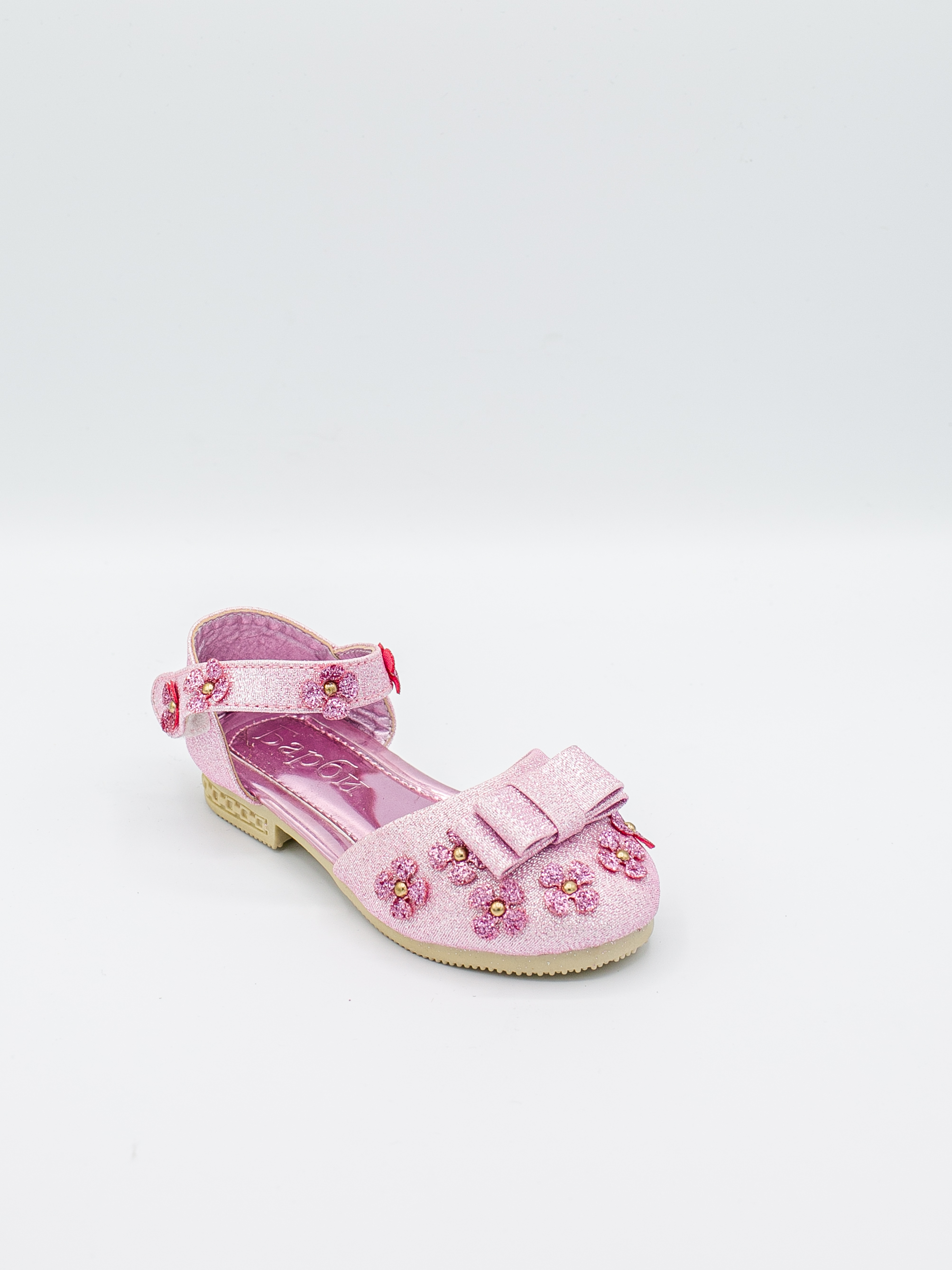 картинка Туфельки Барби цветочки бантик липучка ассортимент  [Золото/Серебро/Пудра] от магазина Одежда-